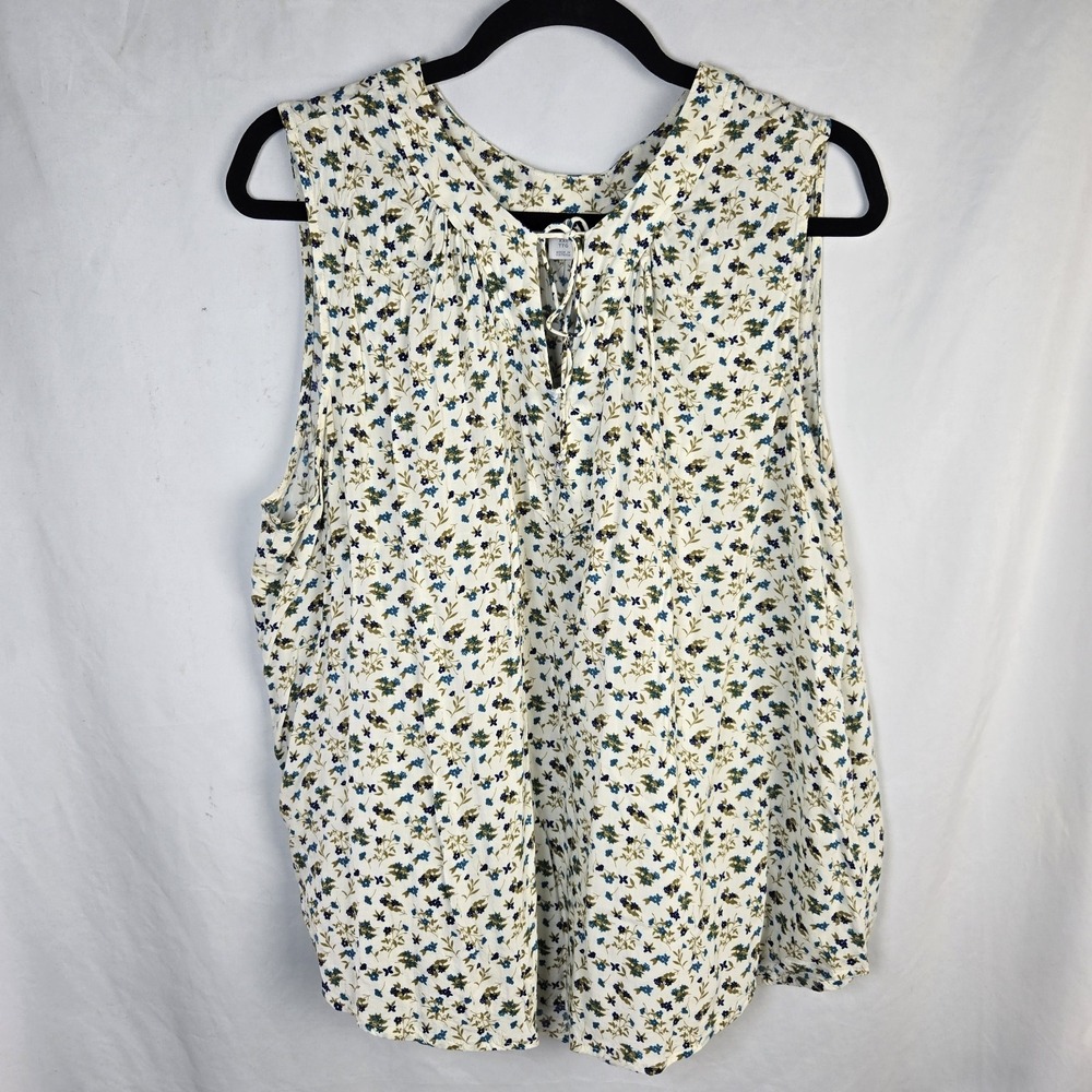 Old Navy Ivory Floral Rayon Sleeveless Shirt Womens XXL Boho Prairie Cottagecore